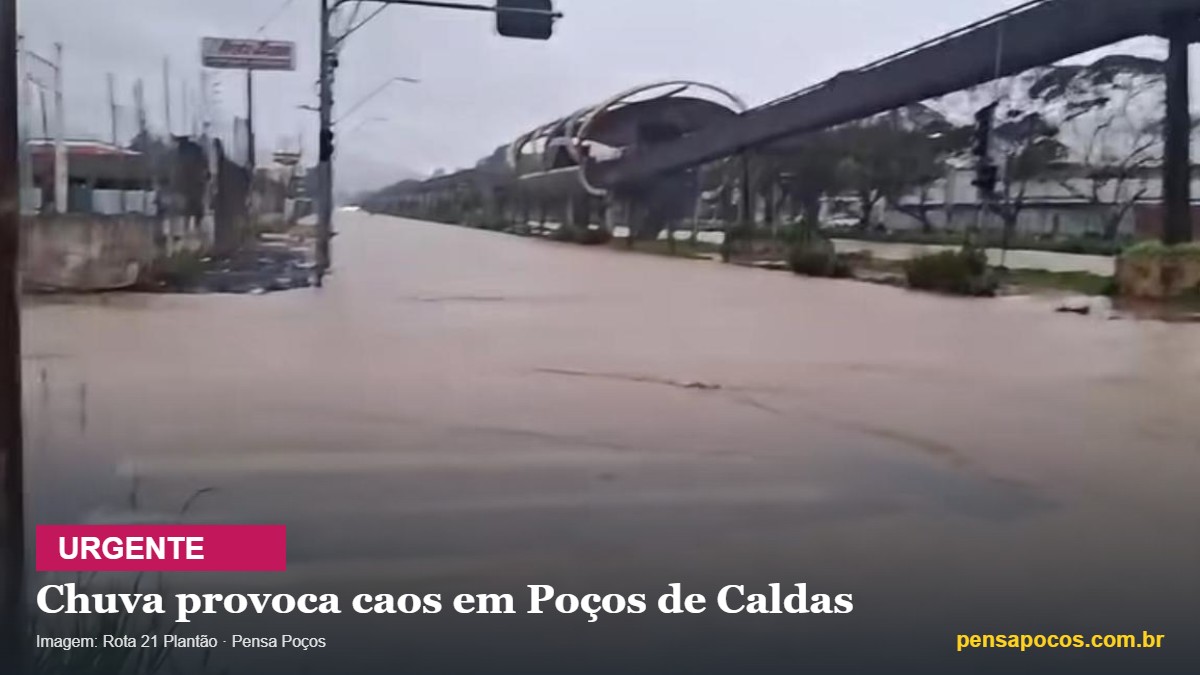 Enchente, desmoronamento e ruas alagadas: chuva provoca caos em Poços de Caldas