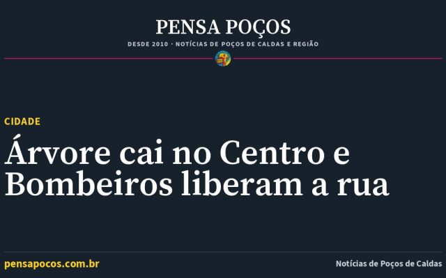 Árvore cai no Centro de Poços de Caldas e Bombeiros são chamados para liberar a rua