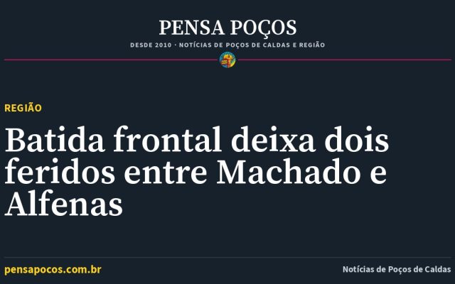 Batida frontal entre T-Cross e Gol deixa dois feridos no trecho entre Machado e Alfenas
