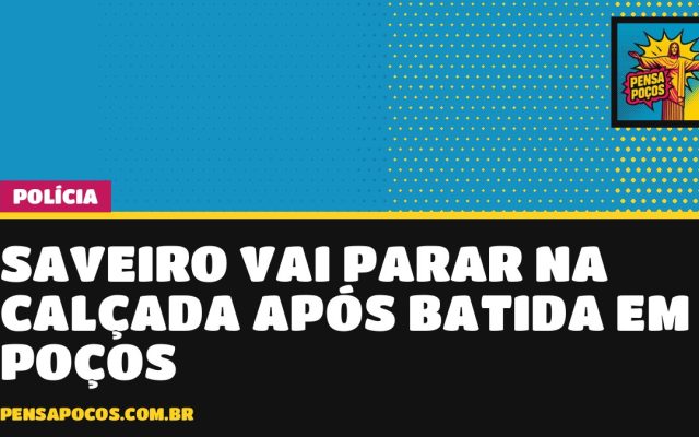 Carro desgovernado joga Saveiro na calçada em Poços e só um poste evita tragédia em loja