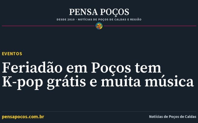 Feriadão em Poços de Caldas tem K-pop grátis, música e exposição; veja a agenda