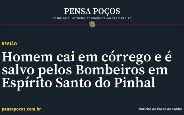 Homem cai em córrego e é salvo pelos Bombeiros em Espírito Santo do Pinhal