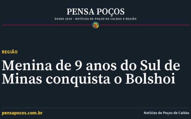 Menina de 9 anos do Sul de Minas passa no Bolshoi e ganha bolsa integral