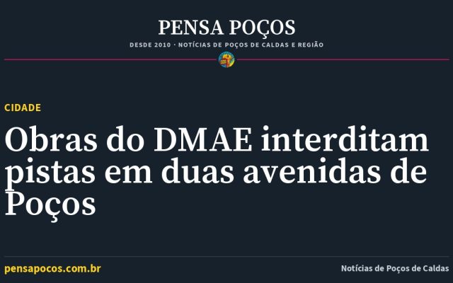 Obras do DMAE interditam pistas em duas avenidas de Poços de Caldas nesta quarta