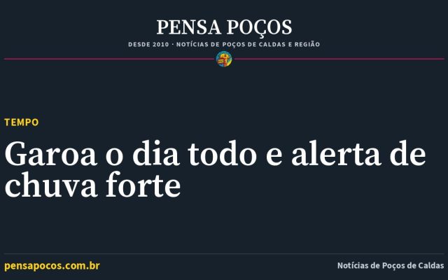 Previsão do tempo em Poços de Caldas hoje: garoa, 98% de chuva e máxima de 23 °C