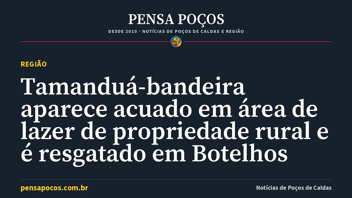 Tamanduá-bandeira aparece acuado em área de lazer de propriedade rural e é resgatado em Botelhos