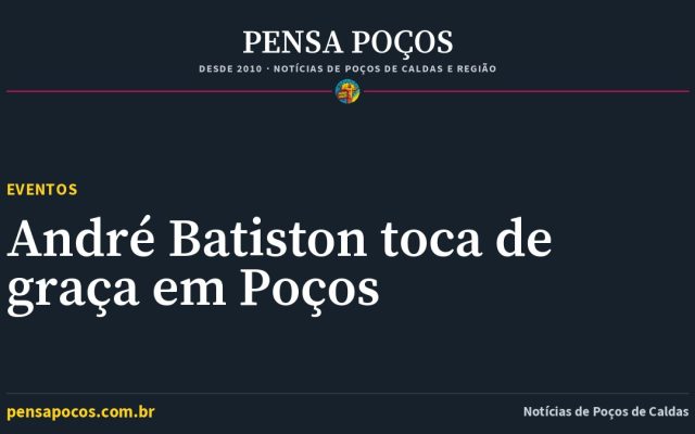 Violão de graça em Poços de Caldas: André Batiston faz 3 shows, o primeiro é sexta (30)
